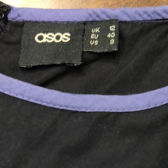 Asos Black Peplum Dress with Multi Color Grosgrain Ribbon SIZE 8 - Picture 6 of 6